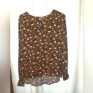 Knox Rose Dark Cottage Top Womens Small Dark Floral Peasant Bohemian